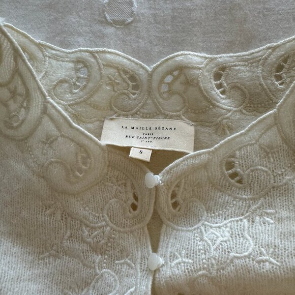sezane cream/white lace wool cardigan with embriodery - Picture 2 of 4